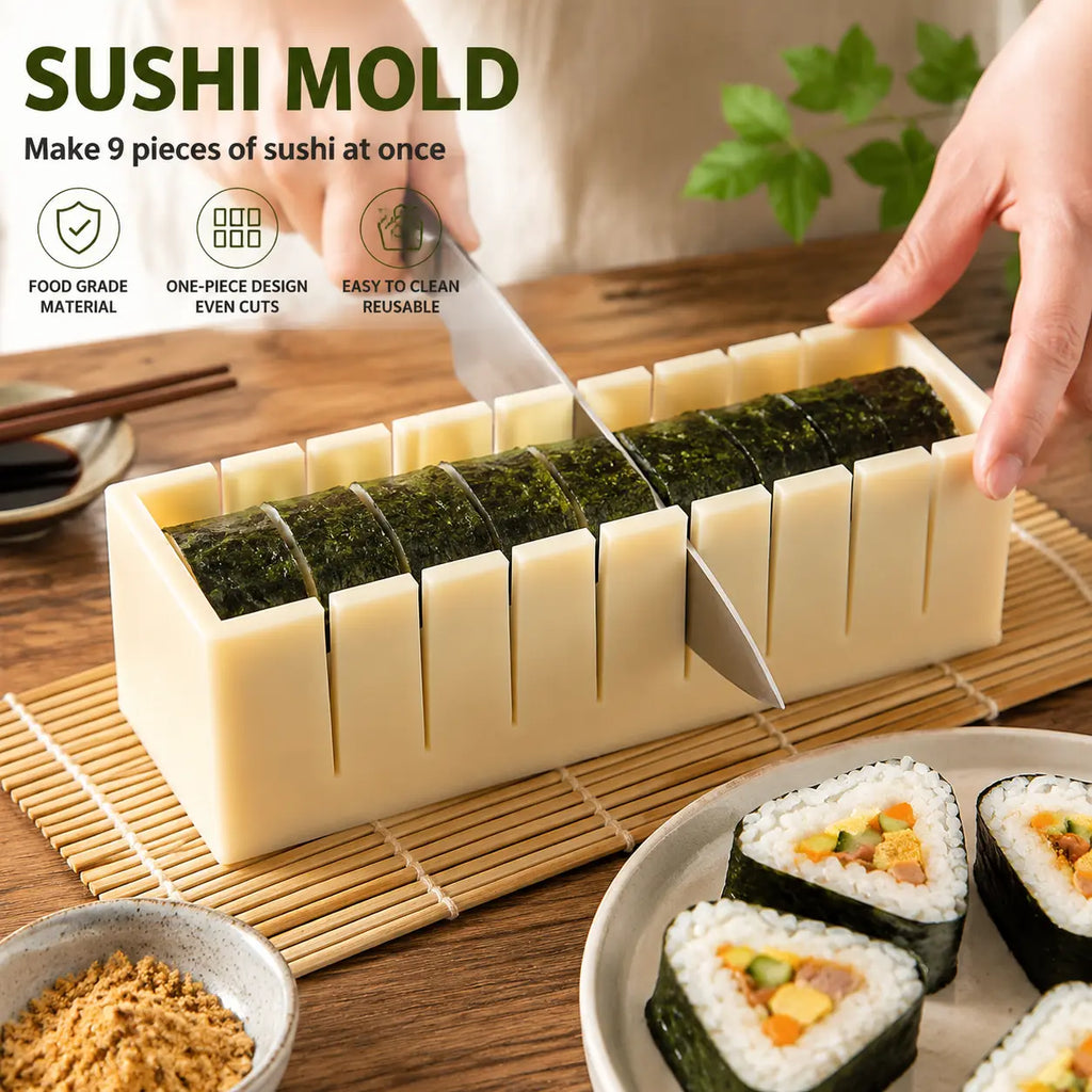 Sushi Mold Household Sushi Tool Set with Seaweed Rice Roll Maker and Nori Complete Kit for Easy Home Cooking