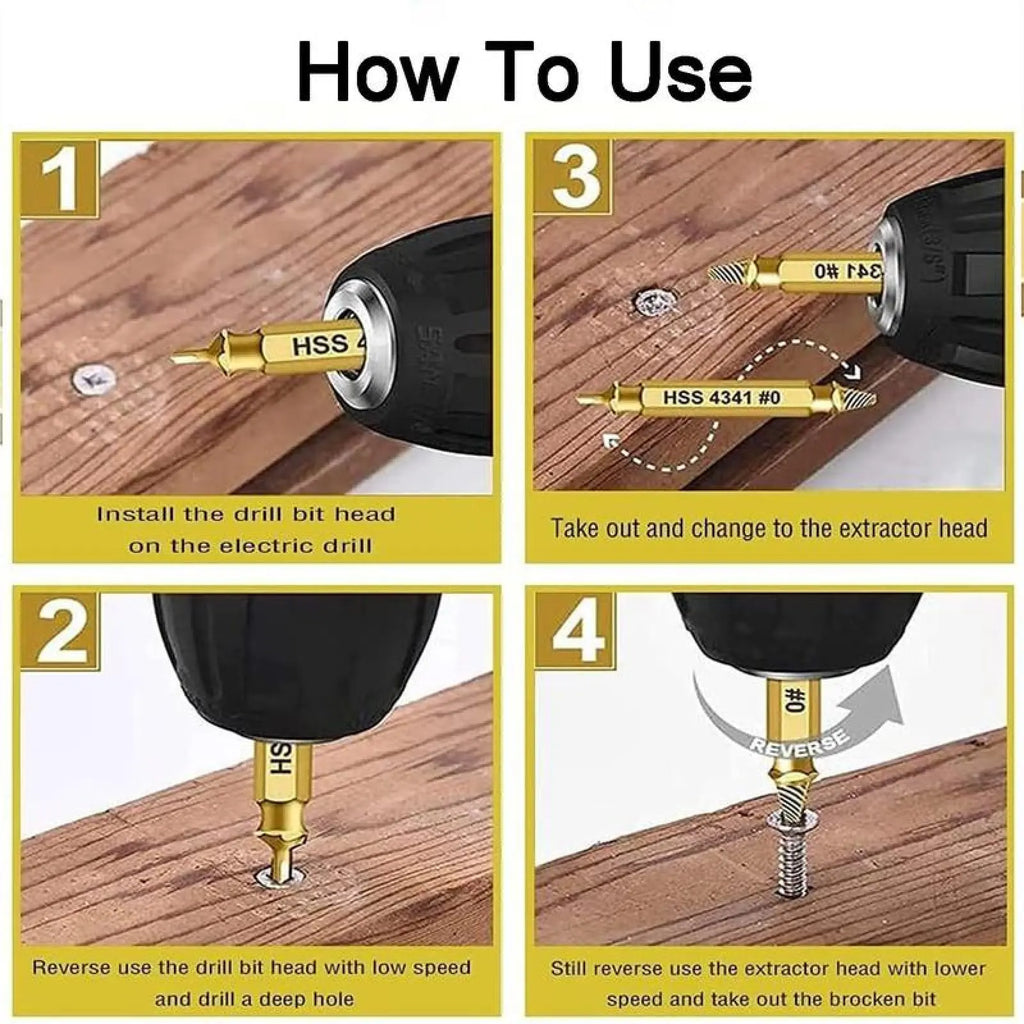 Stripped Broken Screw Remover,6 Counts Set Easy Out Bolt Extractor, Damaged Screw Extractor Set,Double Head Extraction Design Extractor Head,Household Repair Tools, Power Tool Accessories, Screwdriver Bit Clip.