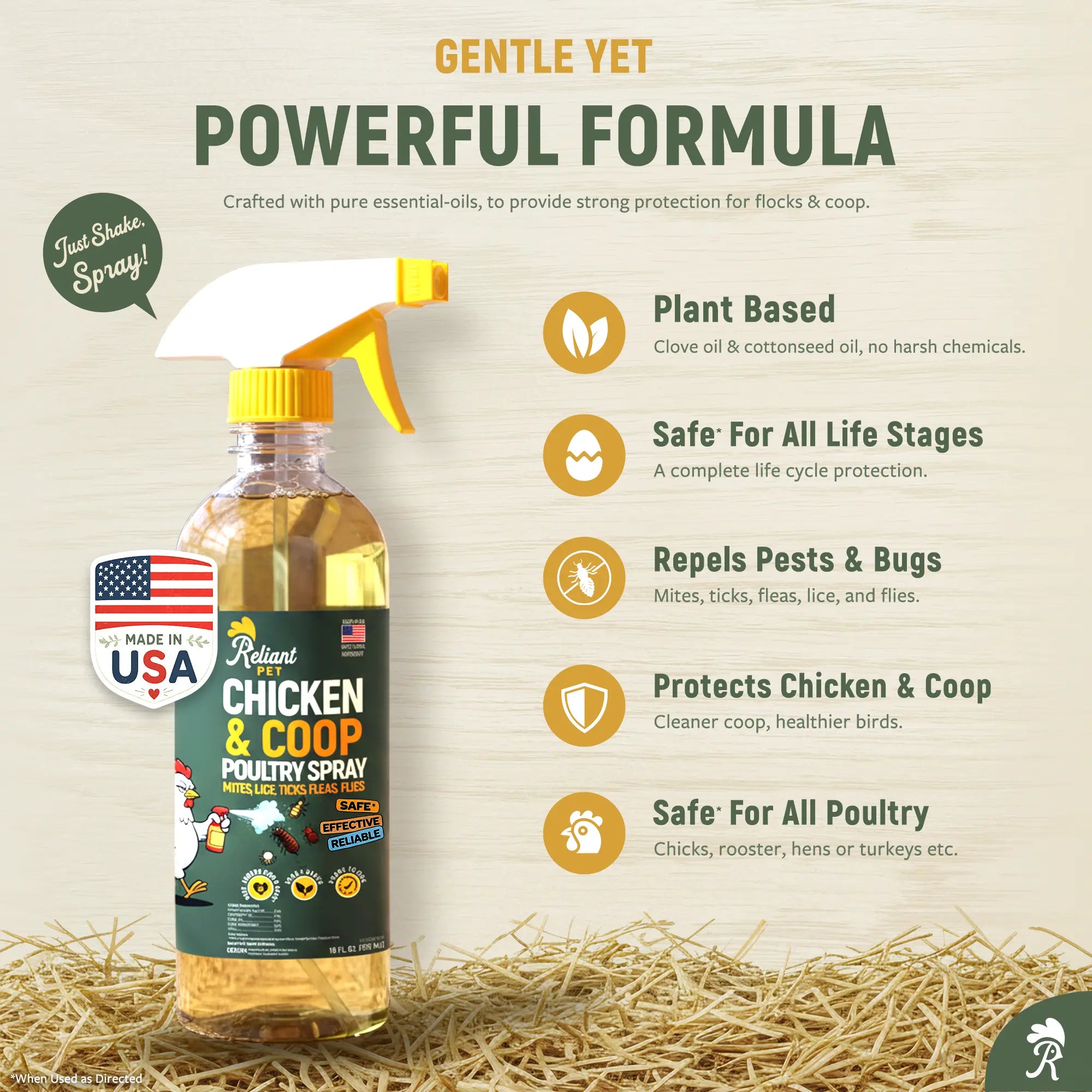 Reliant Pet Chicken & Coop Poultry Spray for Mites,Lice,Ticks,Fleas and Flies - Safe for Use on Chickens and No Egg Removal Needed - Sale - Mother'S Day Sale - Father'S Day Sale Outdoorfun