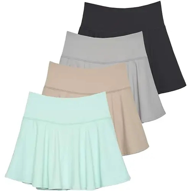 Real Essentials 4 Pack: Women'S High Waisted Tennis Skirts Skater Skort Tummy Control Golf Shorts Pockets (Available in Plus)