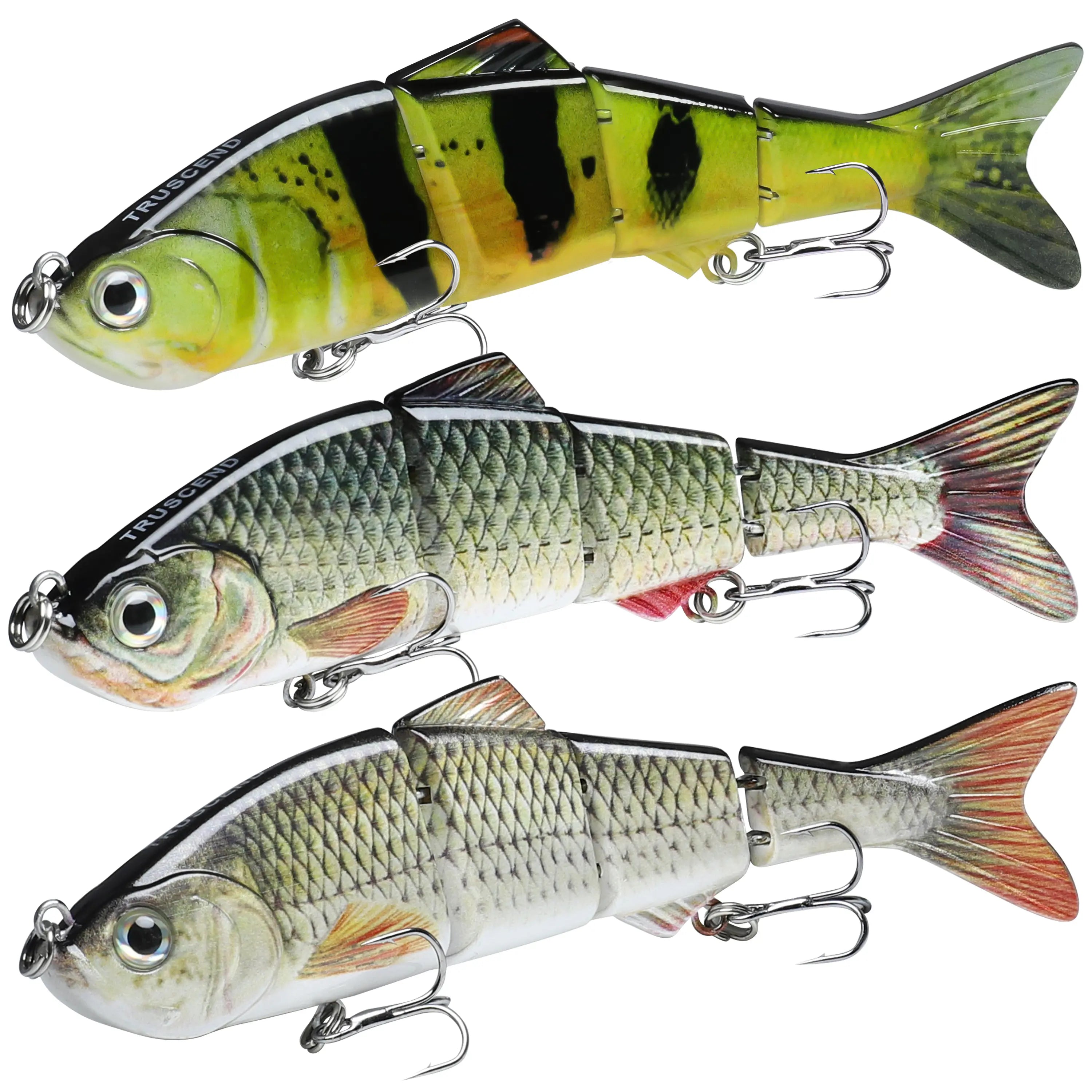 TRUSCEND Easy Catch Swimmax Lures with BKK Hooks 3D Realistic Eyes ABS Material 6 Segments for Bass Trout Walleye Ultra Sharp Treble Hooks Lifelike Fishing Baits