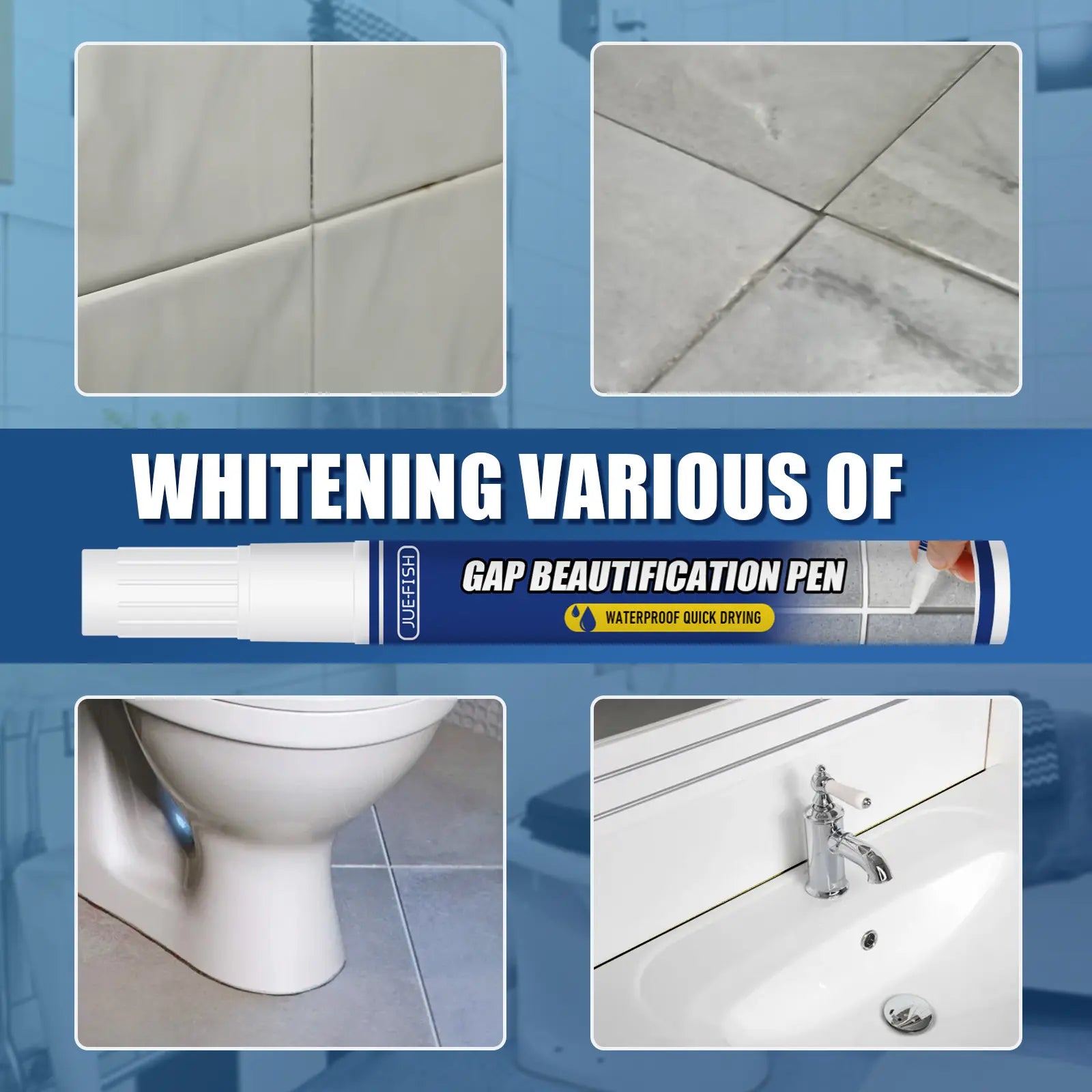 #Fathersdaygift JUE FISH Grout Pen – Tile Gap Repair Marker for Floor & Wall Cracks, Waterproof Tile Grout Filler for Bathroom, Kitchen, Living Room & Bedroom, Wear Resistant, Quick Dry, Long Lasting & Easy DIY Home Tile Restoration Repair