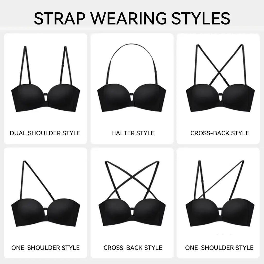 LUCKMEEY Womens Strapless Front Closure Bra Push up Padded Add Cup Non Slip Wireless Supportive Seamless Comfortable Tube Jelly Bra a B C Cup#Summervibe
