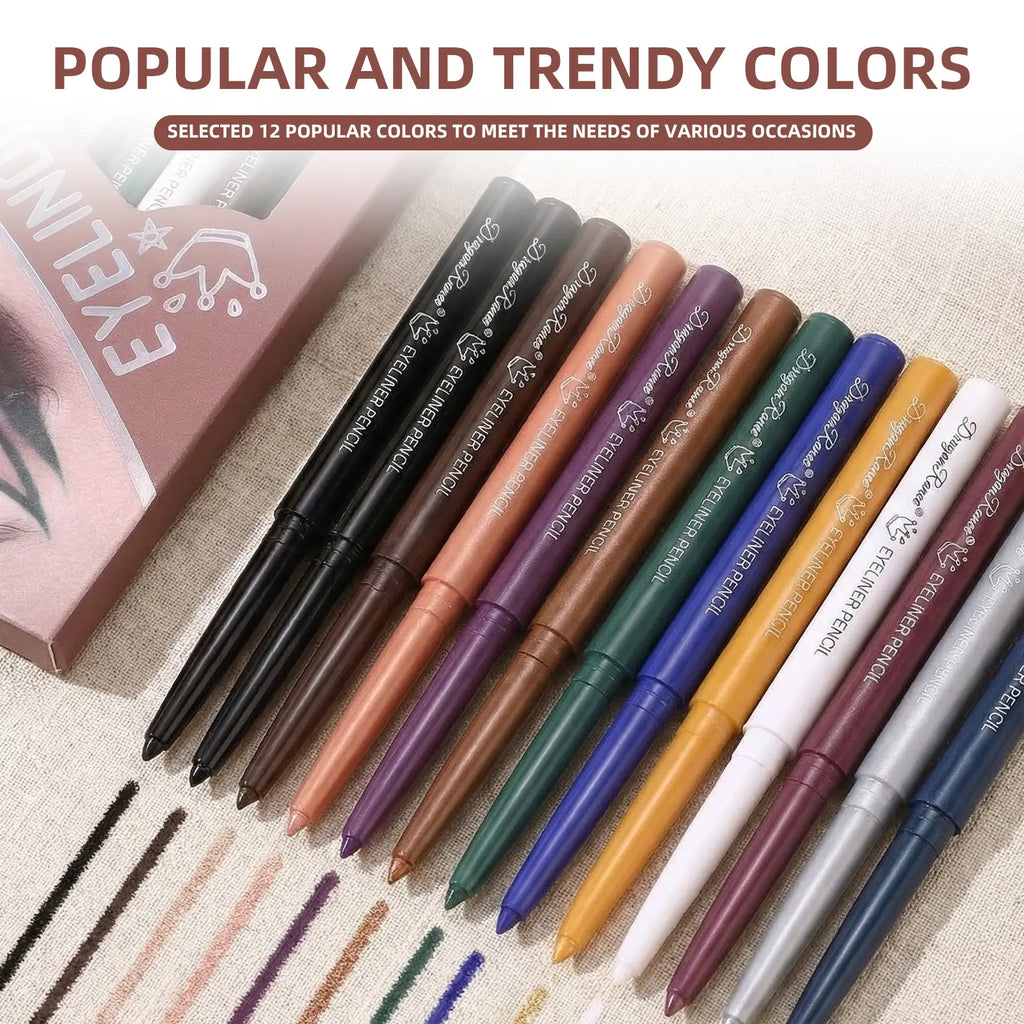 Multicolor Waterproof Eyeliner Set – 12 Rainbow Shades, High-Color Rendering, All-Day Hold for Stunning Eye Art & Trendsetting Liner Designs