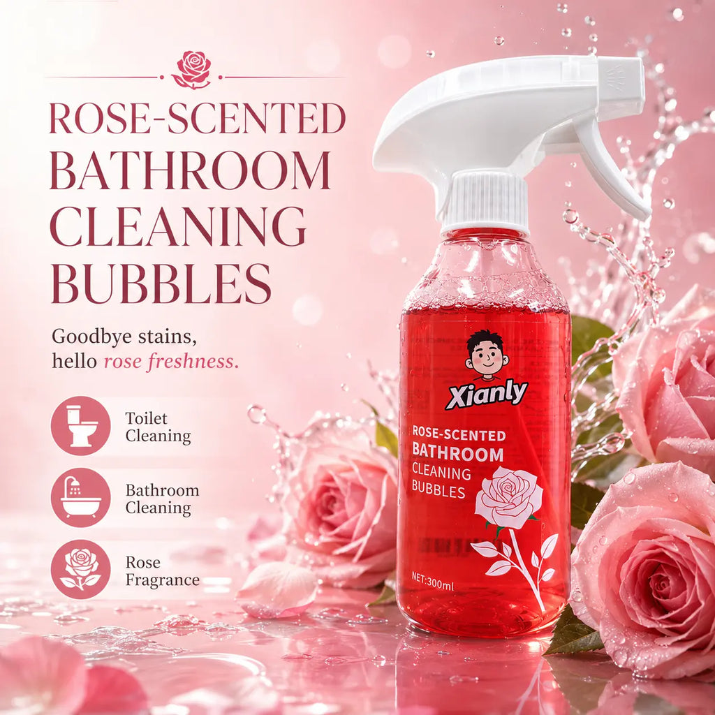 Xianly Rose-Scented Bathroom Cleaning Bubbles Rose Fragrance Bathroom Cleaner, Gentle Liquid Spray for Smooth Glazed Surfaces, Tiles, Toilets & Sinks