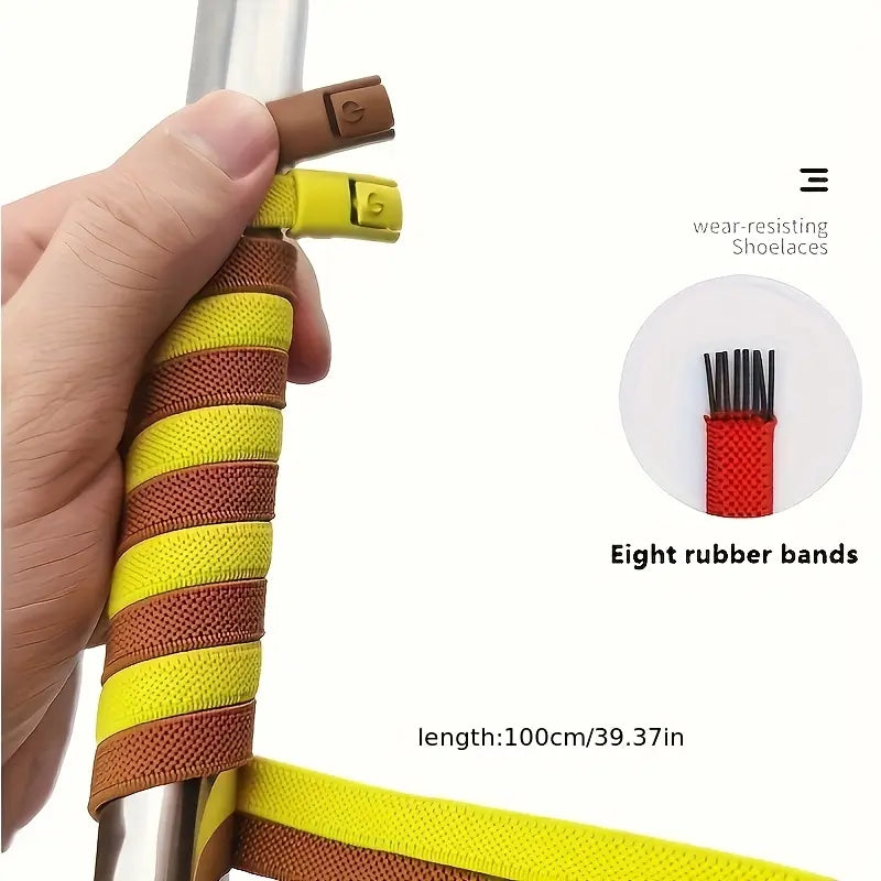 Adjustable Elastic No-Tie Shoelaces Set, 39.37 Inches Long, Comfortable Design for Men and Women, Includes Metal Lock Tips