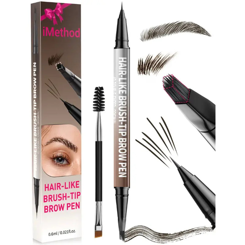 Imethod Original 4D Brush Tip Waterproof Microblading Eyebrow Pen, 2-In-1 Dual-Ended, Natural Hair-Like Strokes, Long-Lasting