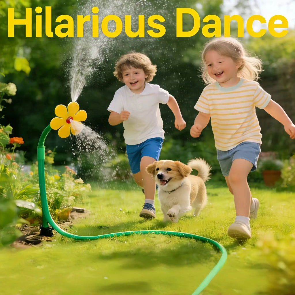 Crazy Dancing Sunflower Sprinkler, 360° Auto Rotating, Quick Hose Attach, Outdoor Water Toy, Cools Kids & Pets, Summer Fun