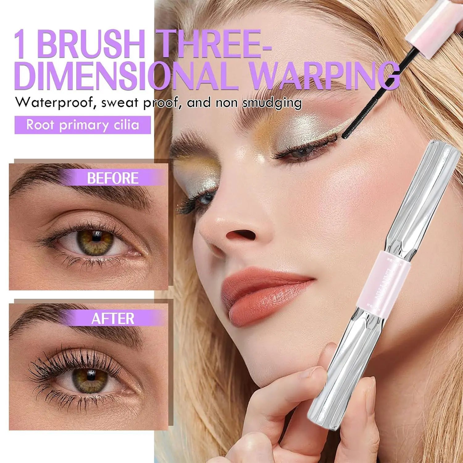 Mascara – Waterproof & Volumizing, Helps Curl Lashes