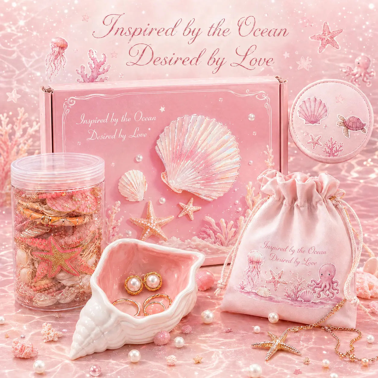 Ocean Style Mystery Jewelry Luxury Jar Set - Summer Gift Set for Women, Unique Birthday Present with Necklace, Earrings, Rings & Bracelets - Perfect for Seaside Enthusiasts
