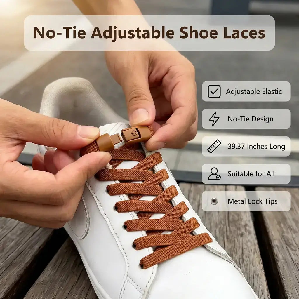 Adjustable Elastic No-Tie Shoelaces Set, 39.37 Inches Long, Comfortable Design for Men and Women, Includes Metal Lock Tips