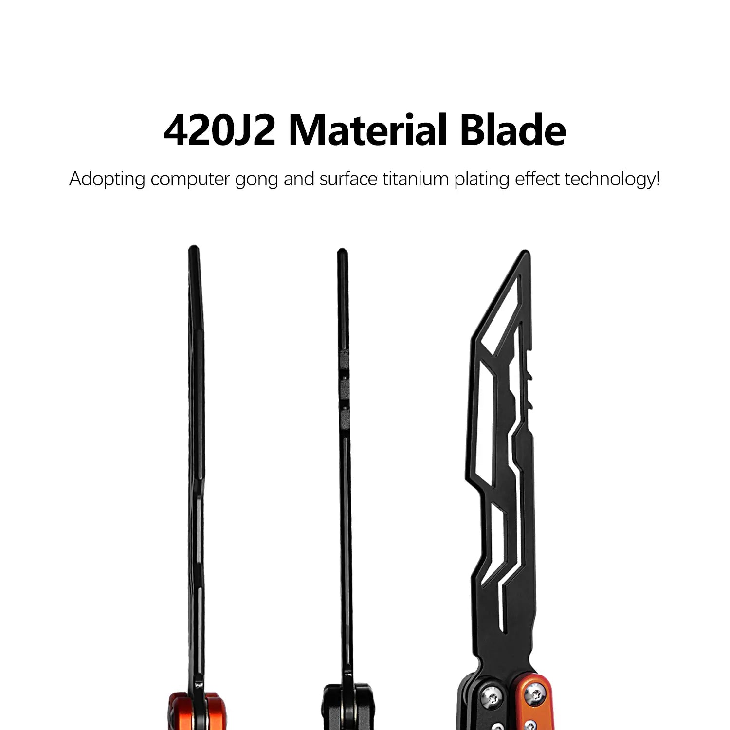 TGZUO Black & Orange Bladeless Aluminum Alloy Butterfly Trainer LG07 - Cool Manual Toy & Portable Folding EDC Tool for Outdoor Use