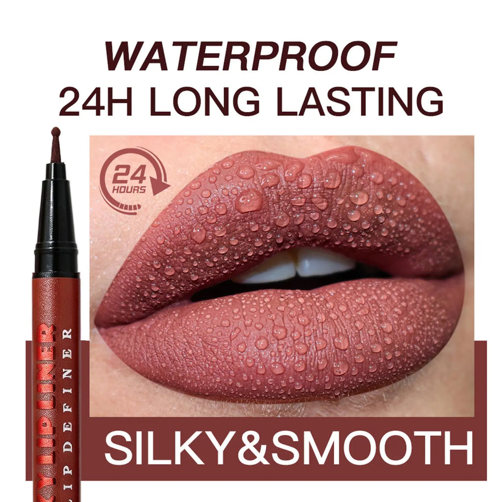 RVQ 6-Color Waterproof Silky Precision Definer, Long-Lasting No-Transfer Lip Product Compatible with Foundation