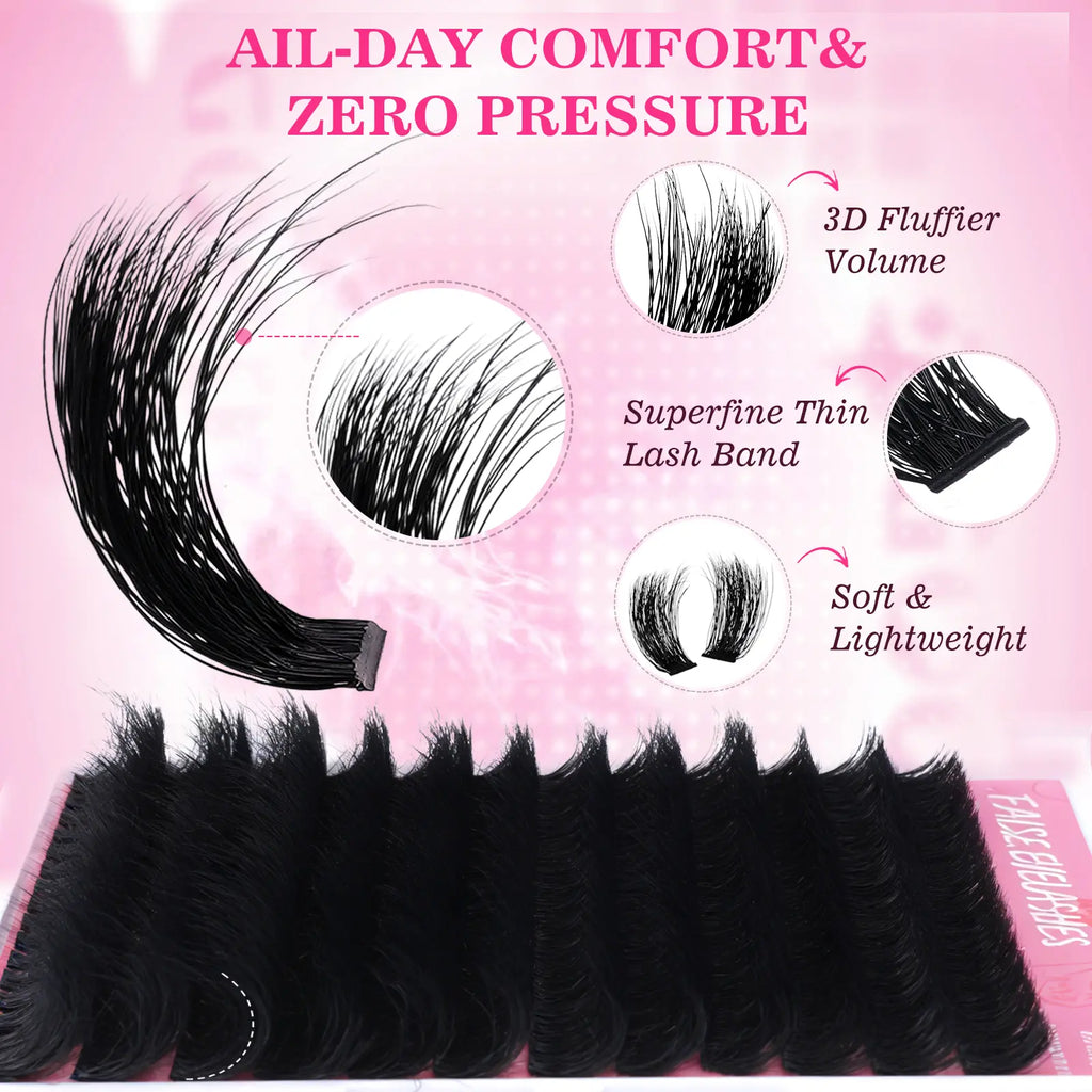 Fluffy Lash Clusters Thick 280D Volume Eyelash Clusters 12-25Mm Wispy Individual Lashes D Curly Cluster Eyelash Extensions DIY Lash Extension for Beginners