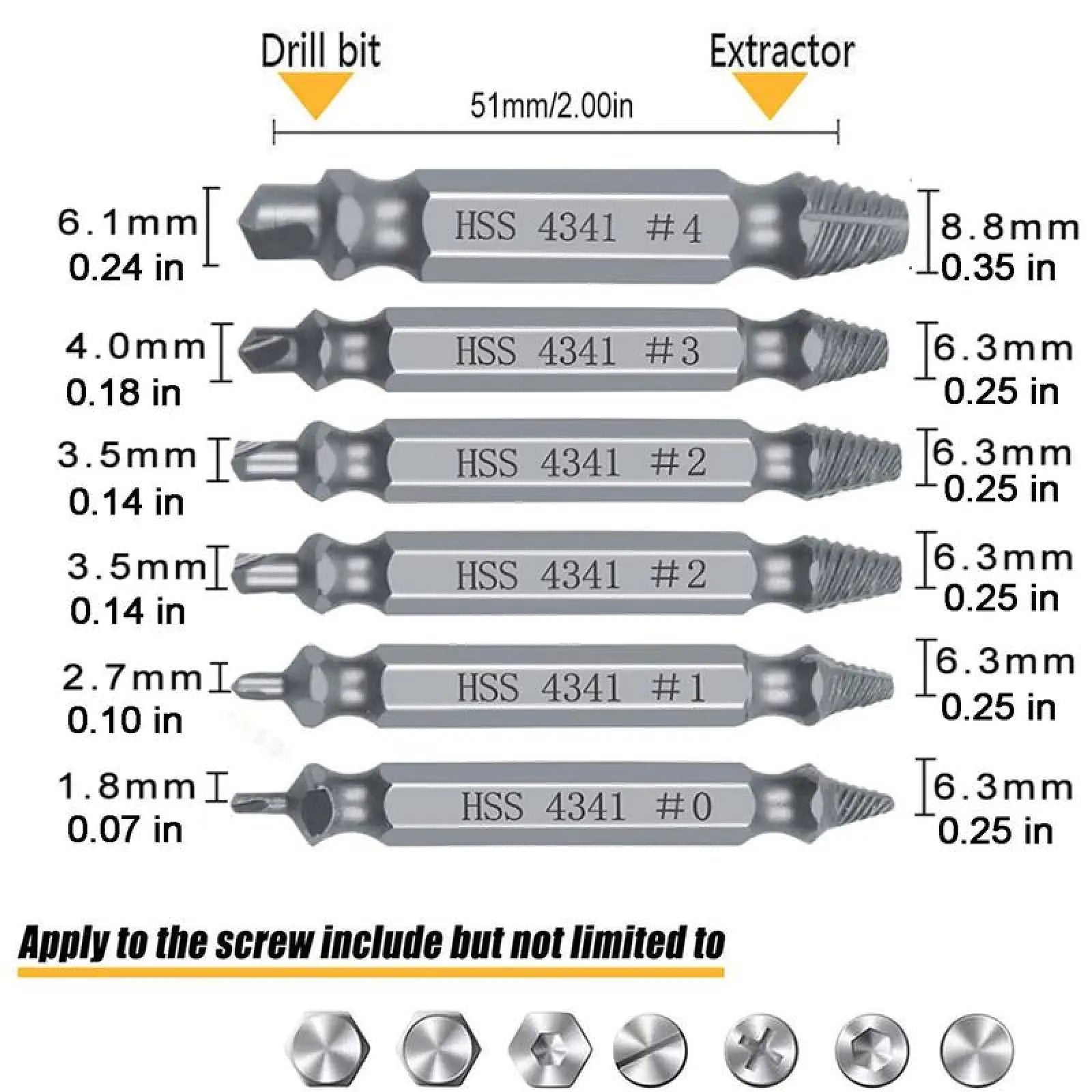 Stripped Broken Screw Remover,6 Counts Set Easy Out Bolt Extractor, Damaged Screw Extractor Set,Double Head Extraction Design Extractor Head,Household Repair Tools, Power Tool Accessories, Screwdriver Bit Clip.