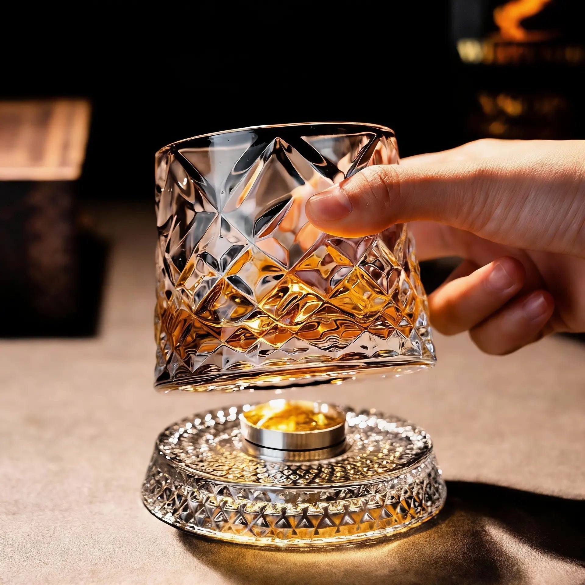 Luxury 360° Spinning Crystal Glass – Star-Cut Stress Relief Whiskey & Wine Glass, Elegant European Barware Gift，Rotating Glass Cup Spinning Glass Cup