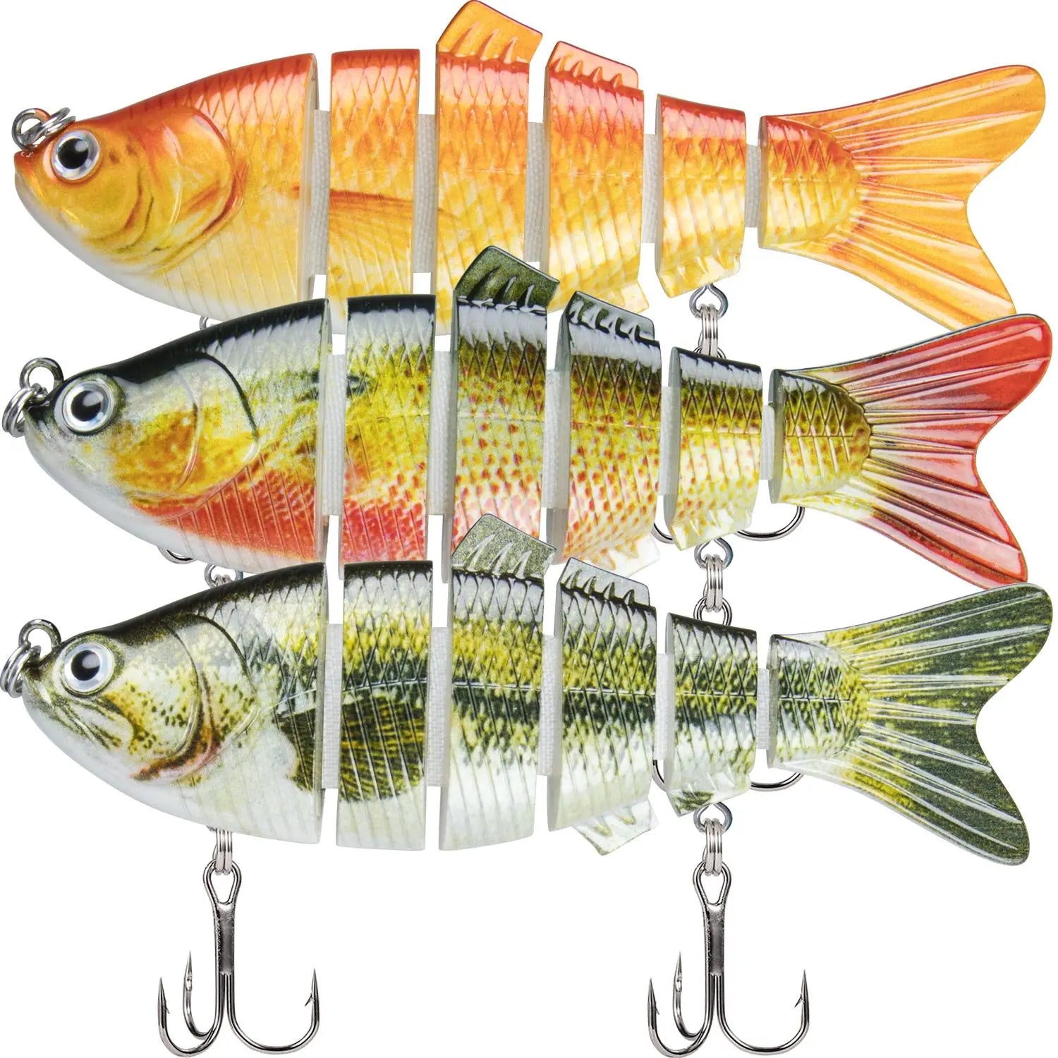 TRUSCEND Easy Catch Swimmax Lures with BKK Hooks 3D Realistic Eyes ABS Material 6 Segments for Bass Trout Walleye Ultra Sharp Treble Hooks Lifelike Fishing Baits