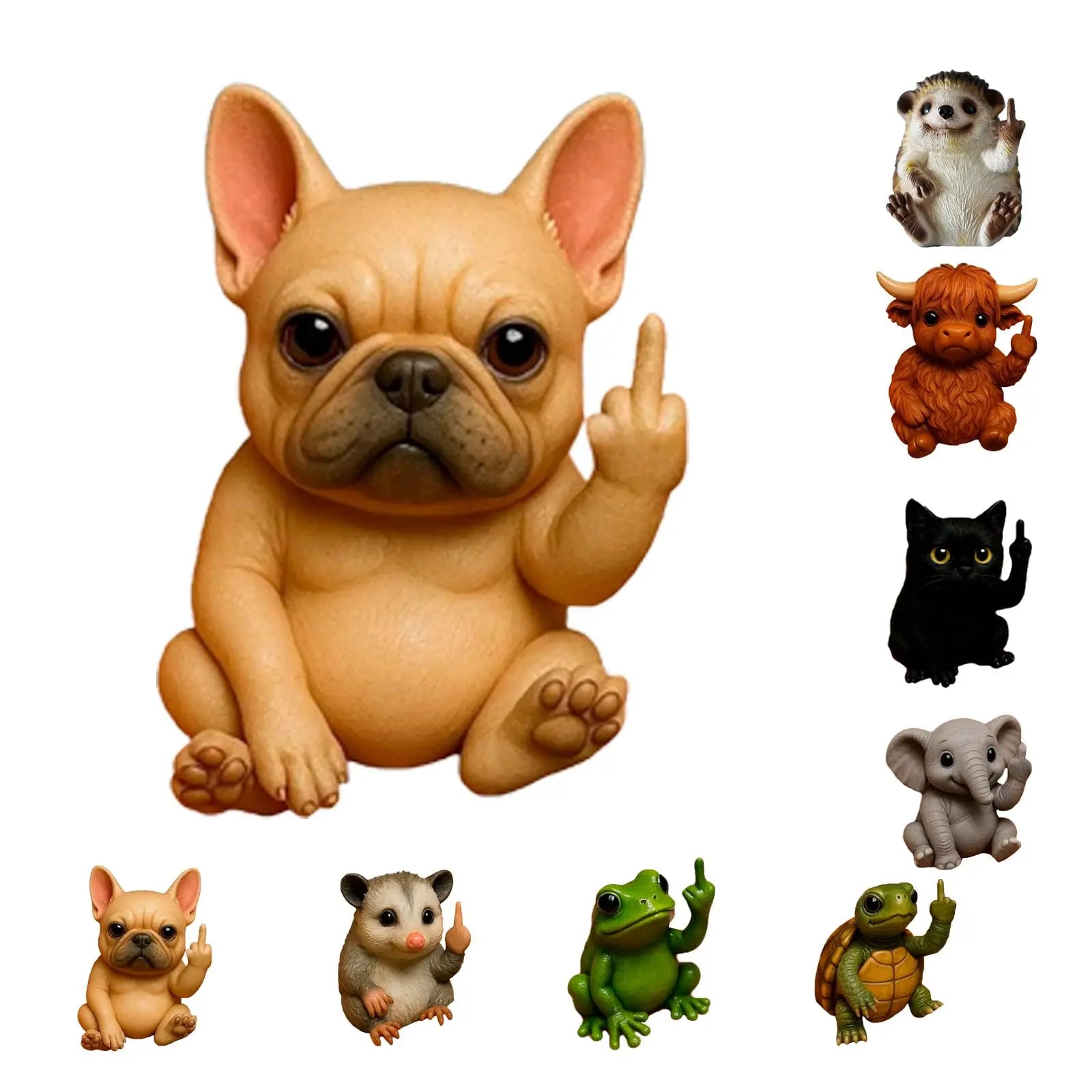 Fun Mini Middle Finger Animal Statue,Resin Middle Finger Animals Decor Statue for Desktop,Office and Car, Funny and Cute Middle Finger Humor Gag Gifts