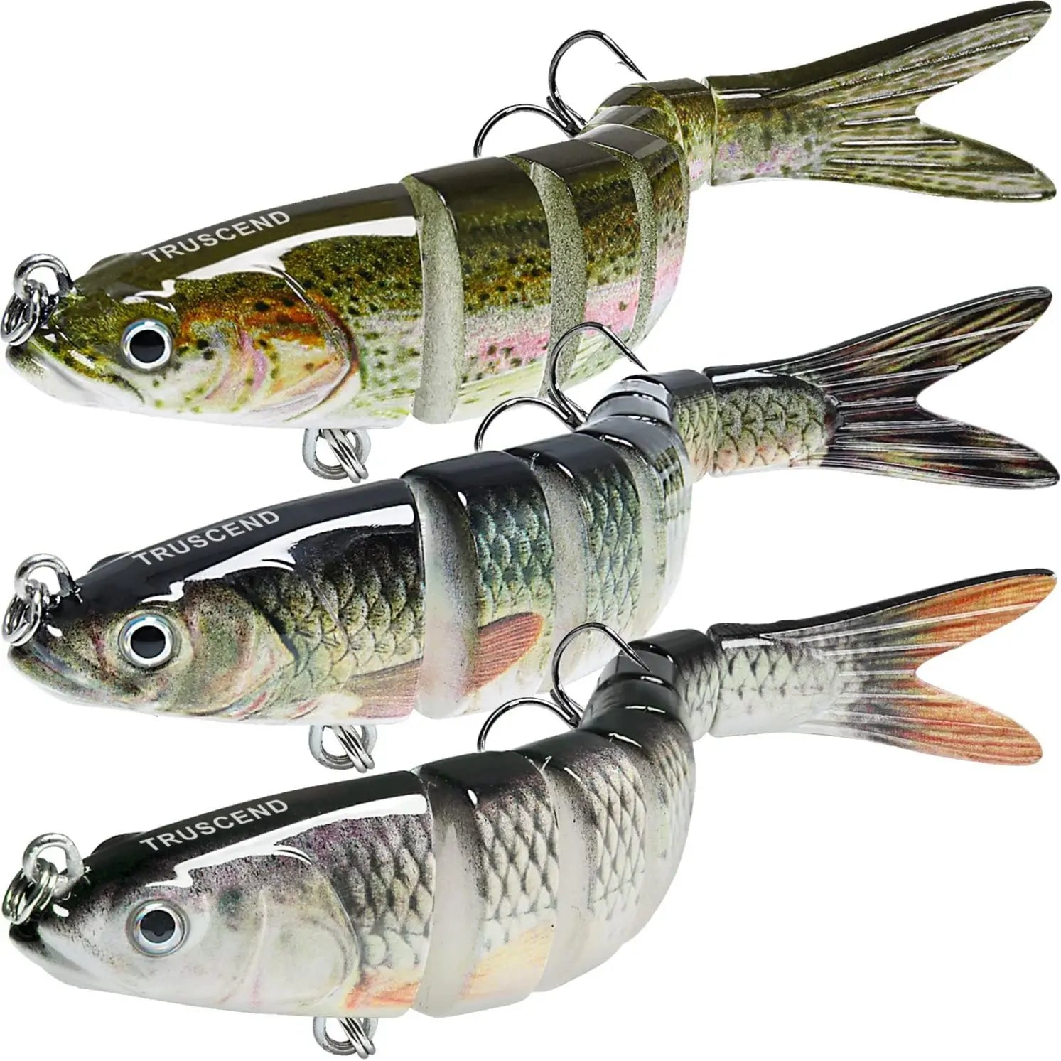 TRUSCEND Easy Catch Swimmax Lures with BKK Hooks 3D Realistic Eyes ABS Material 6 Segments for Bass Trout Walleye Ultra Sharp Treble Hooks Lifelike Fishing Baits