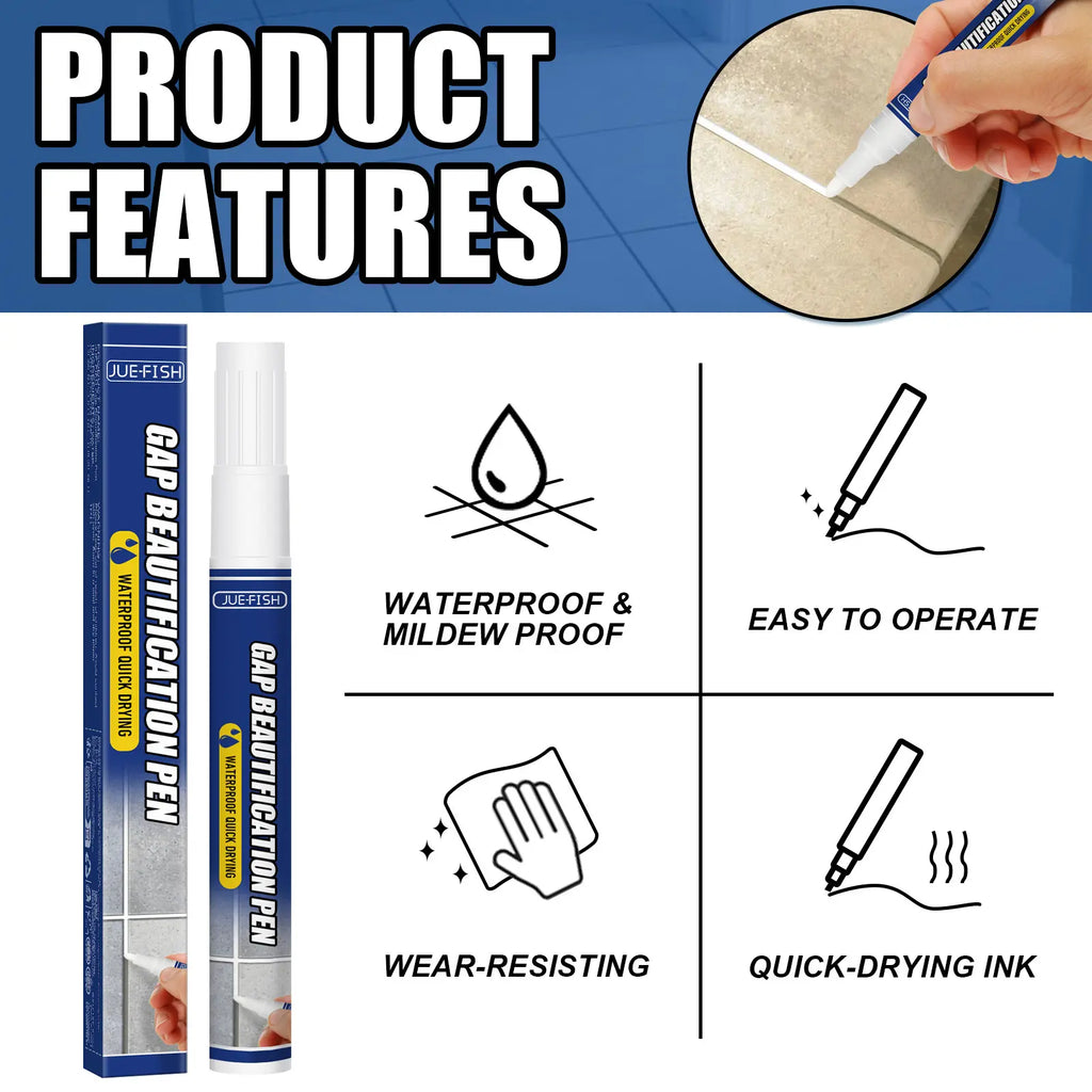 #Fathersdaygift JUE FISH Grout Pen – Tile Gap Repair Marker for Floor & Wall Cracks, Waterproof Tile Grout Filler for Bathroom, Kitchen, Living Room & Bedroom, Wear Resistant, Quick Dry, Long Lasting & Easy DIY Home Tile Restoration Repair