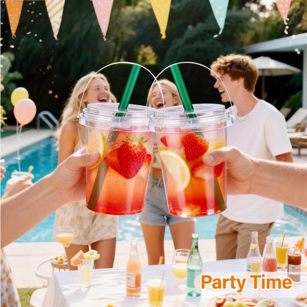 30 Sets 24Oz Drink Buckets with Lids and Straws | Leak-Proof PP Material | Patron Reusable Cups with Straw | Ideal for Hot/Cold Drinks, to Go , Parties & Events/ Iced Coffee Buckets,Large Plastic Cup,Food Truck Supplies #Memorialdaysale