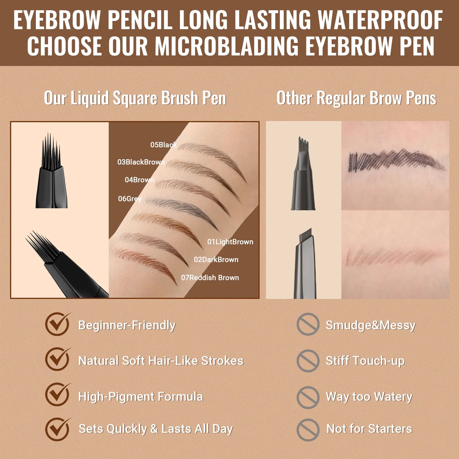 Imethod Original 4D Brush Tip Waterproof Microblading Eyebrow Pen, 2-In-1 Dual-Ended, Natural Hair-Like Strokes, Long-Lasting