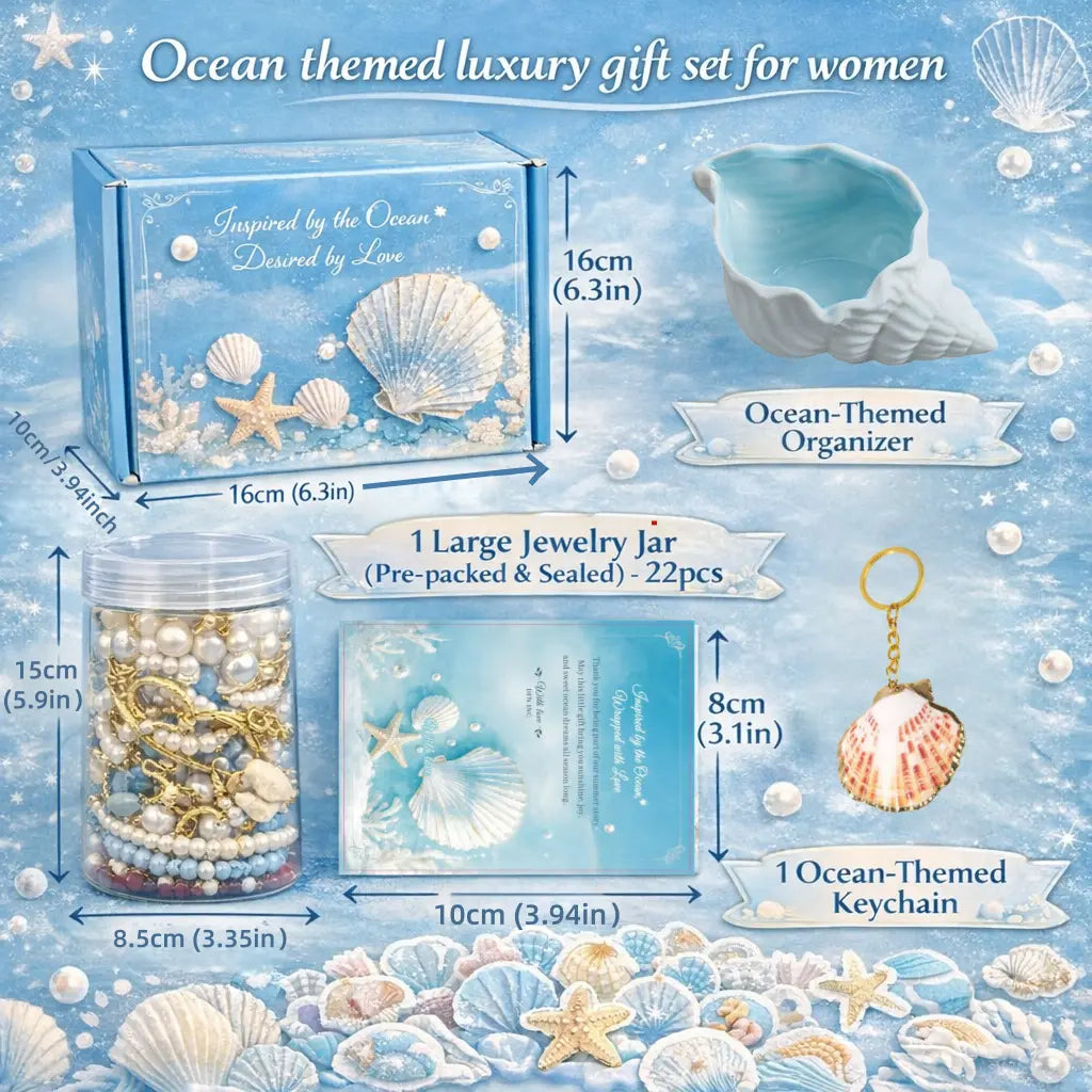 Ocean Style Mystery Jewelry Luxury Jar Set - Summer Gift Set for Women, Unique Birthday Present with Necklace, Earrings, Rings & Bracelets - Perfect for Seaside Enthusiasts