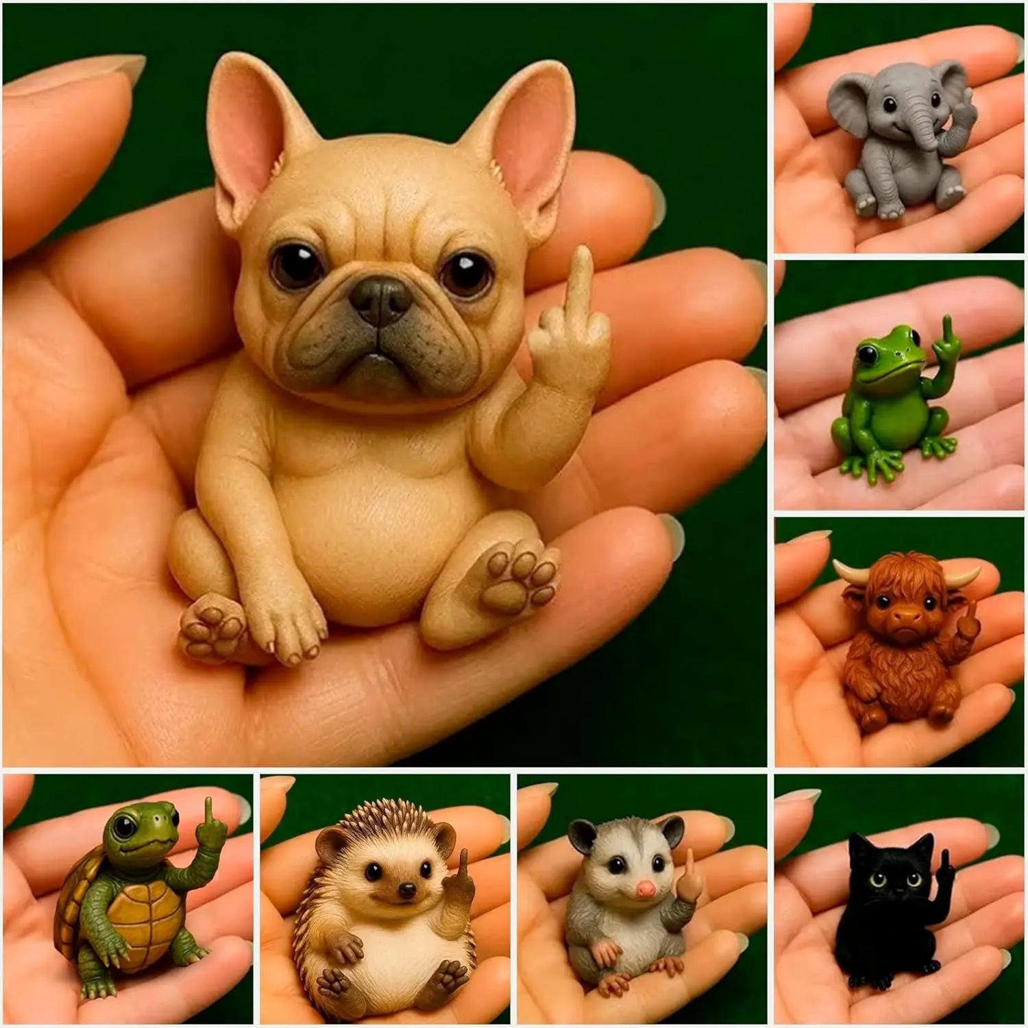 Fun Mini Middle Finger Animal Statue,Resin Middle Finger Animals Decor Statue for Desktop,Office and Car, Funny and Cute Middle Finger Humor Gag Gifts