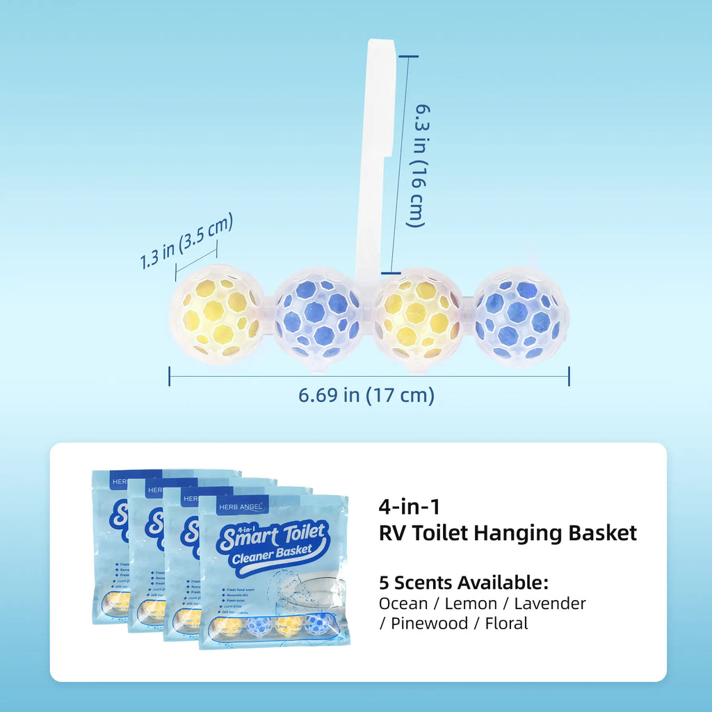 RV Lemon 4-In-1 Rim Hanger Toilet Bowl Cleaners 4-Ball （Home Essentials）Hanging Toilet Ball for Effective Cleaning 5 Bags Total Toilet Hanging Basket Outdoorfun