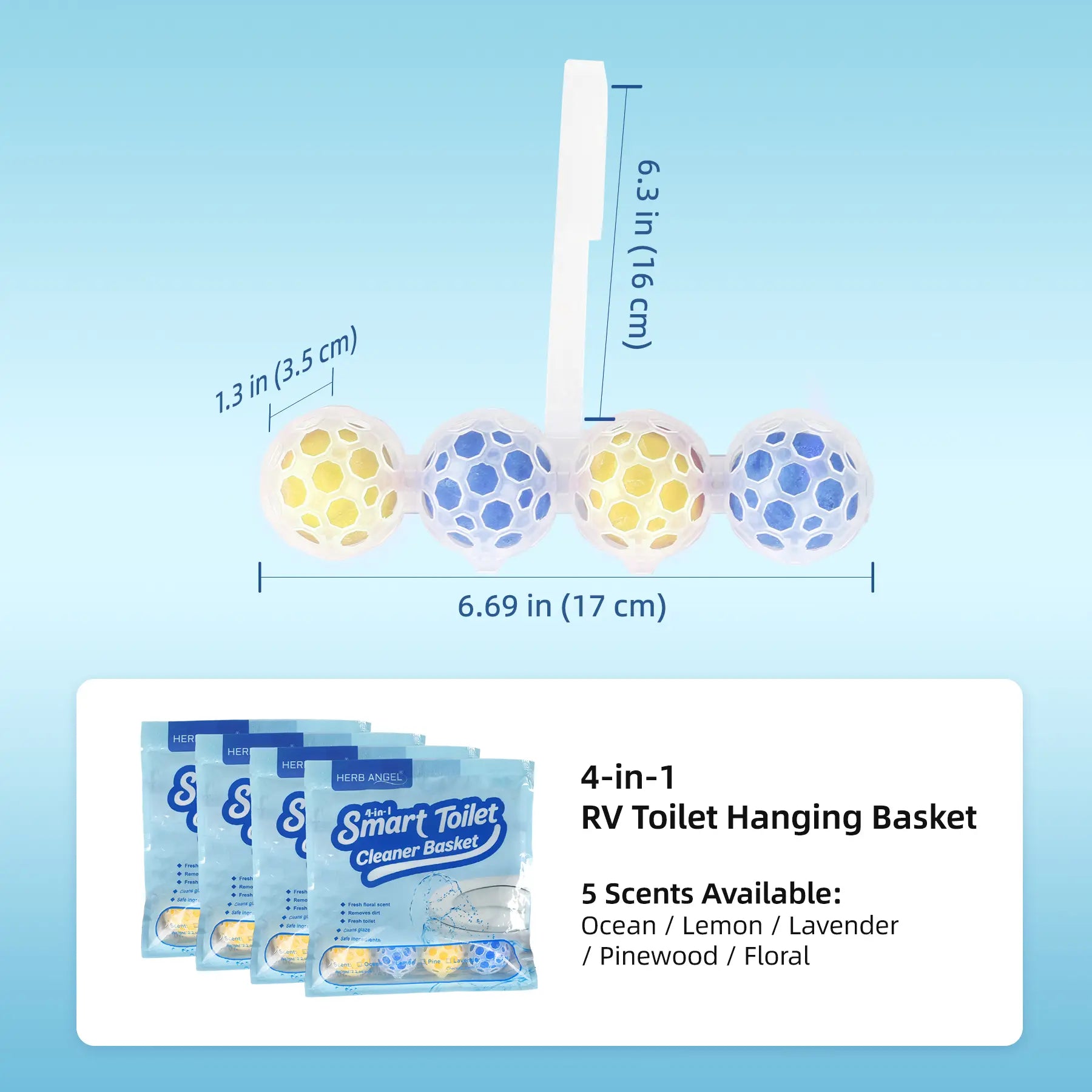RV Lemon 4-In-1 Rim Hanger Toilet Bowl Cleaners 4-Ball （Home Essentials）Hanging Toilet Ball for Effective Cleaning 5 Bags Total Toilet Hanging Basket Outdoorfun