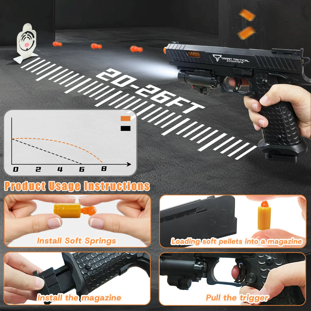TTI 2011, Automatic Shell Ejecting Toy Gun Pistol, Soft Bullet Toy Gun for Boys, Education Model Realistic Toy Pistol Shooting Game Toys, Birthday Gifts for Kids Eco-Friendly Tactical Ejection Stock Perfect